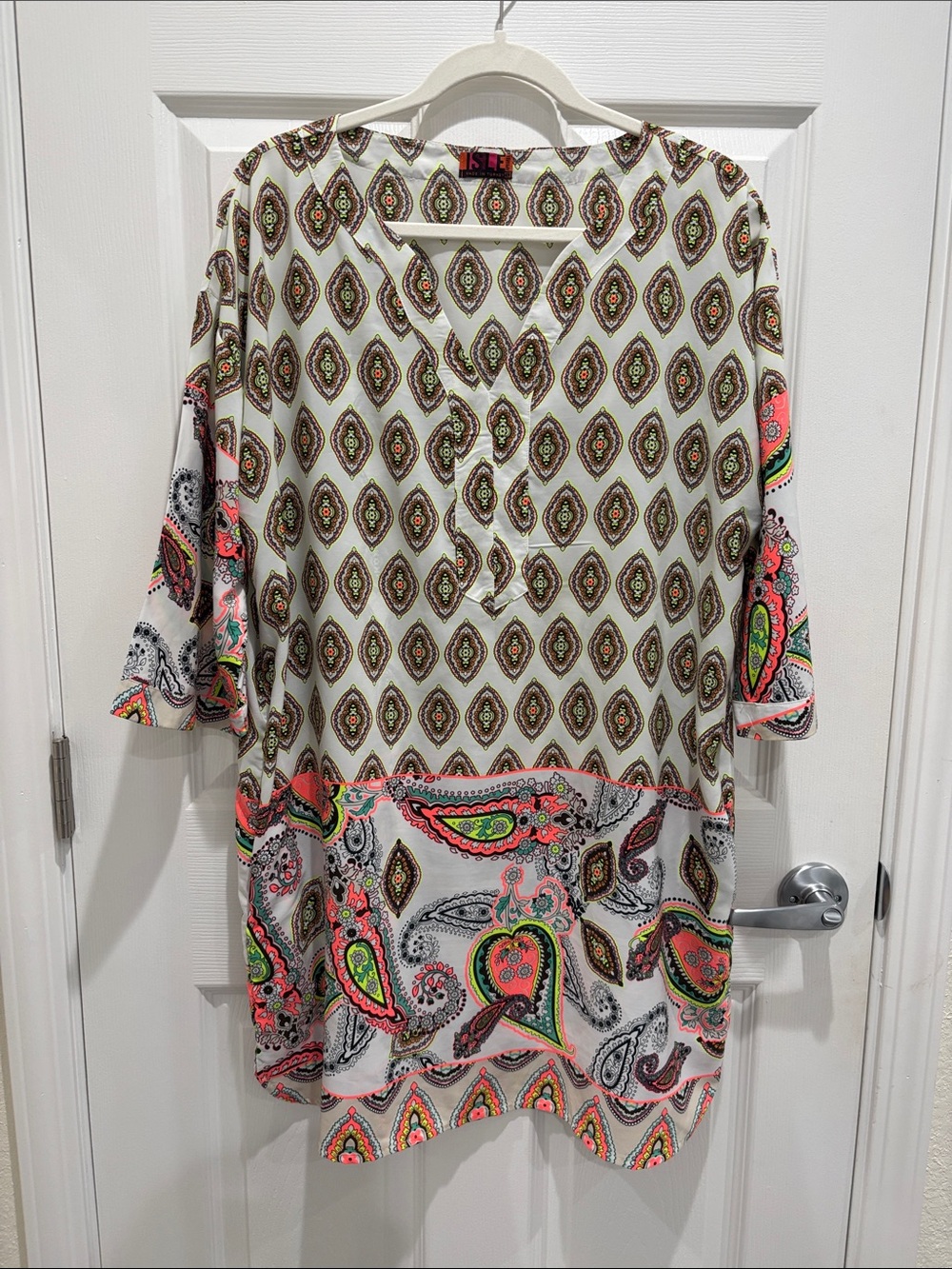 Isle Apparel Paisley Dress with Neon Accents